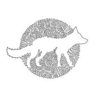 Continuous one curve line drawing of funny fox abstract art in circle. Single line editable stroke vector illustration of friendly domestic animal for logo, wall decor and poster print decoration