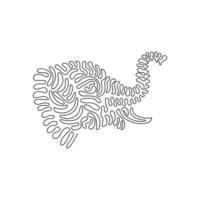 Continuous one curve line drawing of funny elephant abstract art in circle. Single line editable stroke vector illustration of friendly domestic animal for logo, wall decor and poster print decoration