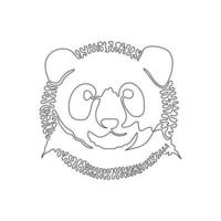 Continuous curve one line drawing of magnificent mammals abstract art in circle. Single line editable stroke vector illustration of shy panda for logo, sign,  wall decor and poster print decoration