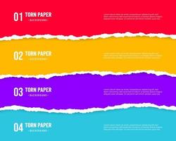 Colorful torn paper sheets with soft shadow on transparent background vector