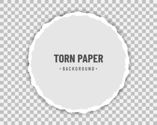 Round piece of torn white paper with soft shadow on transparent background
