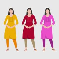 mujeres indias kurti vestido étnico tradicional ropa moda ropa ilustración icono diseño vector, vestido de pijama kurta para mujer vector