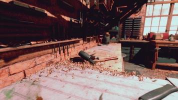 Vintage wild west carpenter shop interior with antique tools photo