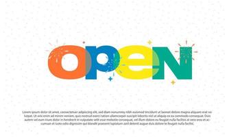 The word Open. Vector banner with the text colored rainbow