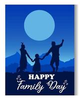 happy family day with mountain and moon background. vectors