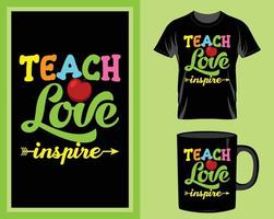enseñar amor inspirar camiseta de maestro y vector de diseño de taza para elemento de impresión, vector de citas de maestro, tipografía de maestro