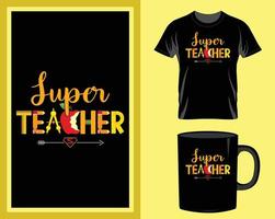 sUPER Teacher t shirt and mug design vector for print item, teacher quotes vector, teacher typography