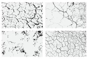 Set of the Texture of arid ground cracks and splashes of stains, black and white texture background EPS vector