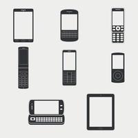 Set of icons on a theme handheld communication gadgets in silhouette vector