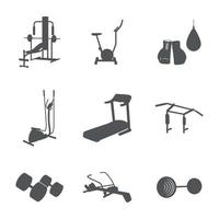 conjunto de iconos de silueta en elementos temáticos para el gimnasio vector