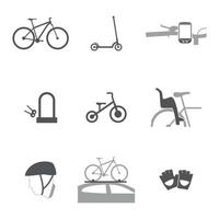 conjunto de iconos en un tema accesorios productos para ciclismo en estilo silueta vector