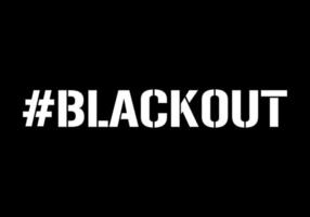 Blackout text with hashtag - concept of power grid overloaded and power cuts can be used as fashion slogan for different apparel. Power outage post vector illustration banner