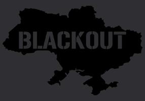 Blackout concept - black Ukraine map with dark text. Power outage in the country due to destruction by rocket attacks of electric networks of Ukraine because of russian aggression. Vector illustration