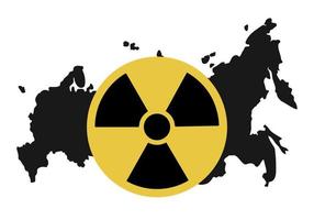Stop nuclear weapons - concept banner. Atomic bomb sign on the map of russia. Russian nuclear weapons of mass destruction must not be used. Stop the war in Ukraine and on earth. Vector illustration