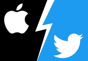 Kyiv, Ukraine - Nov 29, 2022 Apple vs Twitter concept banner about the rupture of relations between business companies. Remove the social network from the App Store through Elon Musk his criticism vector