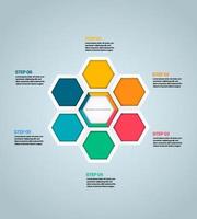 infografía de hexágono de negocios. plantilla infográfica moderna. diagrama abstracto con 6 pasos, opciones, partes o procesos. plantilla de negocio vectorial para presentación. concepto creativo para infografía vector