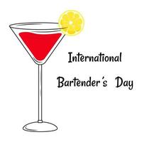 Bartenders Day. Cocktail with lemon slice isolated on white background. vector