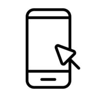 haga clic en la línea del icono del teléfono inteligente aislada en el fondo blanco. icono negro plano y delgado en el estilo de contorno moderno. símbolo lineal y trazo editable. ilustración de vector de trazo simple y perfecto de píxeles.