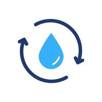 Recycle or Reuse Water Silhouette Icon. Save world. Recycle Color symbol. Water Drop with 2 Sync and Circular Arrows. Renew of Liquid. Vector Isolated Illustration.
