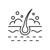 Hair Wash Line Icon. Follicle Washing with Shampoo and Foam Black Outline Pictogram. Treatment of Hygiene Hair Icon. Editable Stroke. Isolated Vector Illustration.