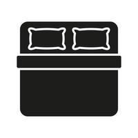 Double Bed with Pillow for Bedchamber Silhouette Icon. Double Mattress in Hotel Bedroom Glyph Pictogram. Night Rest Sleep Furniture at Home, Hospital, Motel Icon. Isolated Vector Illustration.