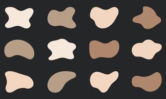 Irregular Random Minimal Blob Form. Free Form Abstract Silhouette Set on Black Background. Asymmetric Blotch, Stain, Spot, Splodge Collection. Isolated Vector Illustration.