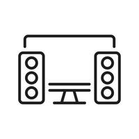 pc con icono de línea de altavoces. Pictograma lineal de computadora de escritorio y equipo de sonido. hardware de servidor personal y símbolo de esquema de altavoz de música. trazo editable. ilustración vectorial aislada. vector