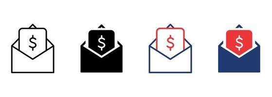 Envelope with Payment Bill Icon. Dollar Bill Pictogram. Financial Reward, Payment and Transfer Icon. Opened Envelope with Money. Editable stroke. Vector illustration.