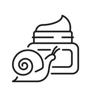 Cosmetic Cream Jar with Snail Line Icon. Nature Collagen Product for Skin Treatment Pictogram. Natural Organic Ingredient for Face Skin Care Symbol. Editable Stroke. Isolated Vector Illustration.