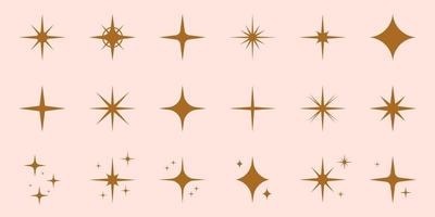 conjunto de iconos de silueta de estrella brillante. colección de pictogramas de estrellas de destello de chispa brillante. símbolo de decoración mágica de explosión de brillo. luz de efecto brillante. llamarada centelleante. ilustración vectorial aislada. vector
