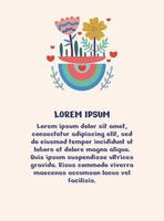 Postcard with text Happy Valentine's Day, invitations, declaration of love, cover, print. Rectangular template with flowers, rainbow, hearts. Vector illustration isolated on white background.