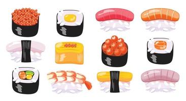 conjunto de elementos de sushi ilustración vectorial vector