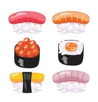 conjunto de elementos de sushi ilustración vectorial vector