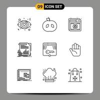 9 Creative Icons Modern Signs and Symbols of key reports shield information finance Editable Vector Design Elements