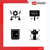 User Interface Pack of 4 Basic Solid Glyphs of configuration thanks setting sign door Editable Vector Design Elements