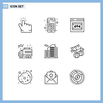 9 esquemas universales establecidos para aplicaciones web y móviles elementos de diseño vectorial editables del servidor de vida de interacción de camiones inmobiliarios vector