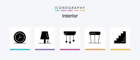 Interior Glyph 5 Icon Pack Including interior. table. chandelier. interior. light. Creative Icons Design vector