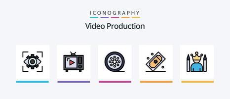 la línea de producción de video llenó el paquete de 5 íconos, incluida la estrella. celebridad. relámpago de estudio. artista profesional celebridad. diseño de iconos creativos vector