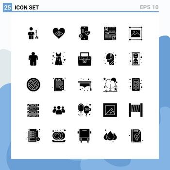 User Interface Pack of 25 Basic Solid Glyphs of code browser brazil heart phone Editable Vector Design Elements