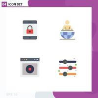 Modern Set of 4 Flat Icons Pictograph of encryption ux global process modern website Editable Vector Design Elements