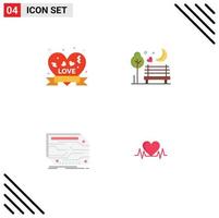 Pack of 4 creative Flat Icons of heart badge card ribbon badge romance custom Editable Vector Design Elements