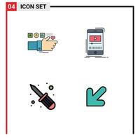 Group of 4 Modern Filledline Flat Colors Set for monitoring mobile heart music screw driver Editable Vector Design Elements