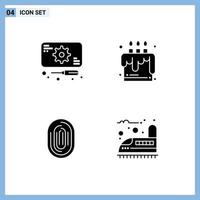 Pack of 4 creative Solid Glyphs of development identity service food scan Editable Vector Design Elements