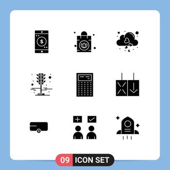Universal Icon Symbols Group of 9 Modern Solid Glyphs of device calculate heart traffic traffic Editable Vector Design Elements