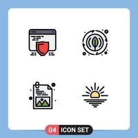 Group of 4 Modern Filledline Flat Colors Set for protection web design web nature sun Editable Vector Design Elements