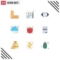 Universal Icon Symbols Group of 9 Modern Flat Colors of skull halloween eye apple prediction Editable Vector Design Elements