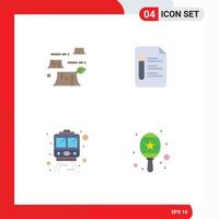 Set of 4 Vector Flat Icons on Grid for damage train environment education instrument Editable Vector Design Elements