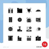 Solid Glyph Pack of 16 Universal Symbols of online mobile dustpan scene hill Editable Vector Design Elements