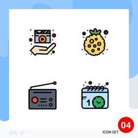 Editable Vector Line Pack of 4 Simple Filledline Flat Colors of director devices media player food radio Editable Vector Design Elements