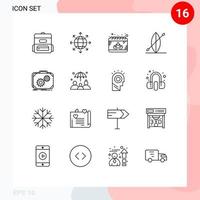 Universal Icon Symbols Group of 16 Modern Outlines of progress case date briefcase boat Editable Vector Design Elements